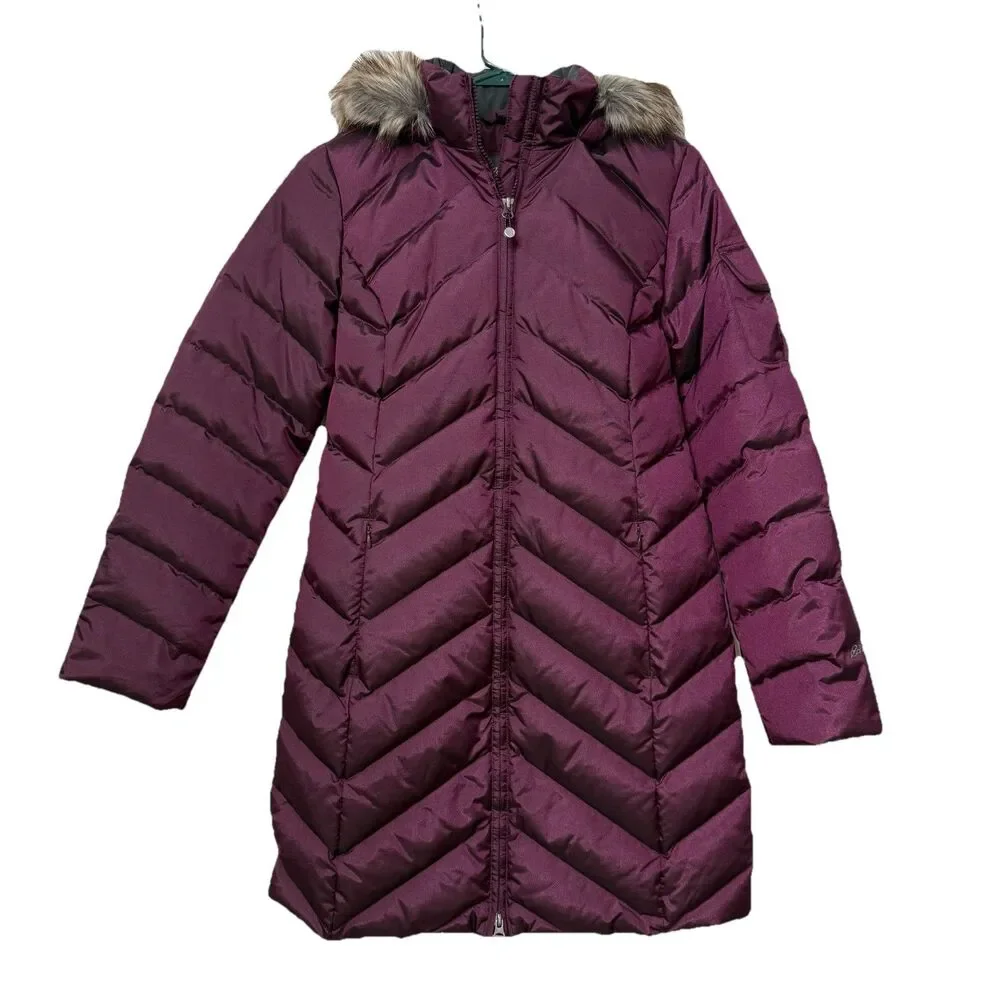 Eddie Bauer Women's Crystal Ridge Goose Down Parka Quilted Faux Fur Fuchsia XS